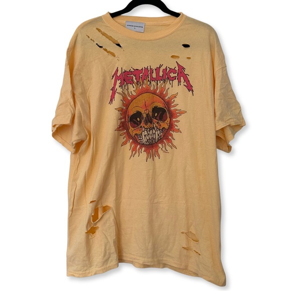 Distressed Vintage Couture (XL) Yellow Distressed Metallica Sun Graphic Band Tee - Picture 1 of 4